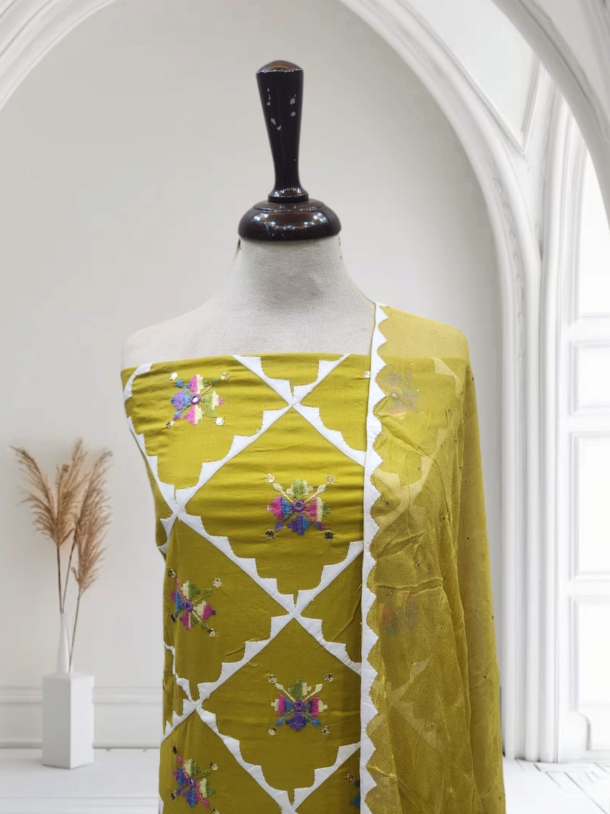 Full Applique Mukesh embroidered lawn shirt with chiffon dupatta
