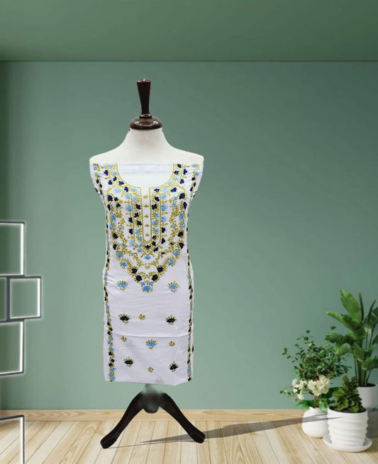 White Base Hand Embroidered Lawn Shirt