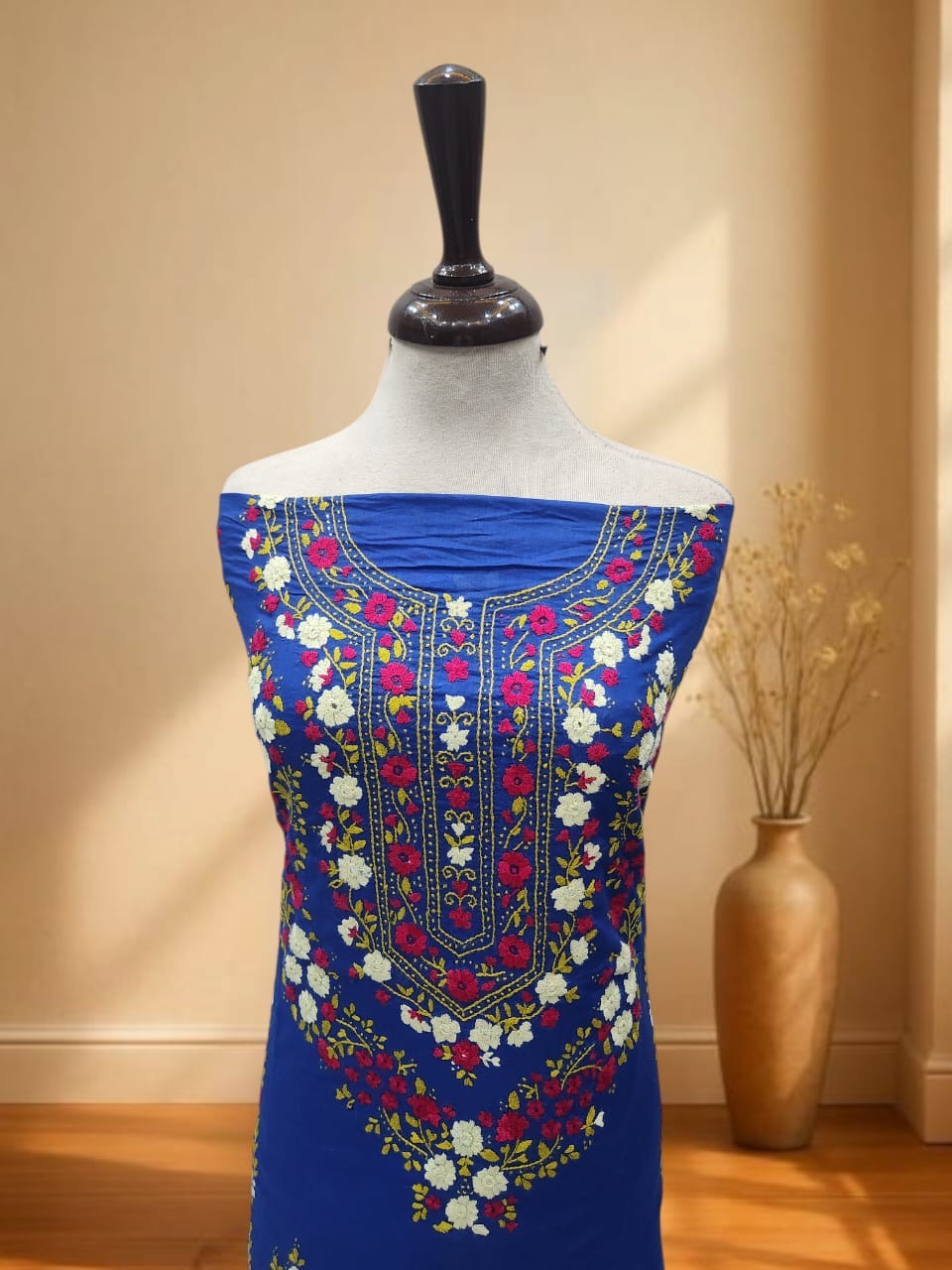 Electric Blue lawn handmade embroidered shirt