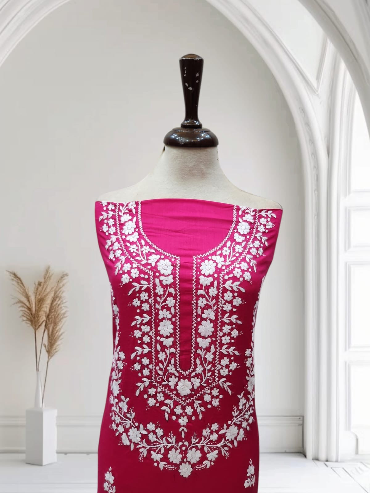 Hotpink lawn hand embroidered shirt