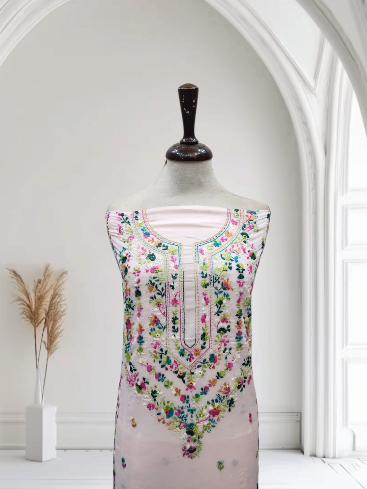 Baby pink lawn hand embroidered shirt