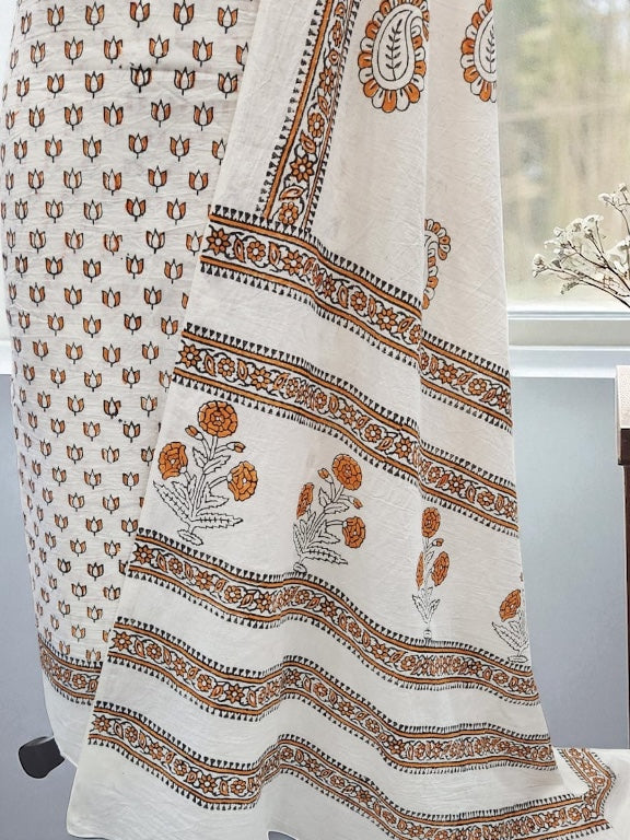 Block print lawn 2pc Brunt Orange black