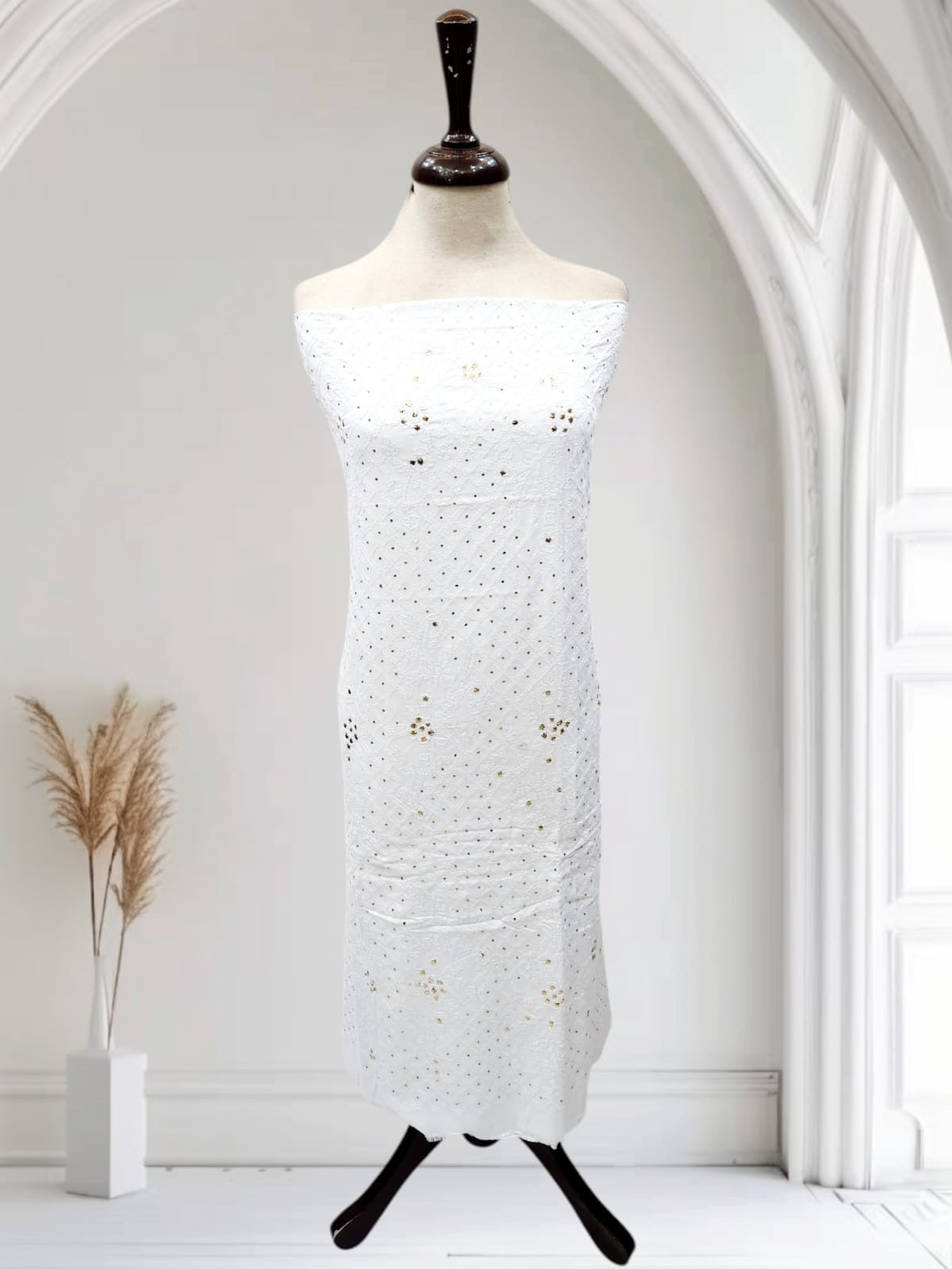 White Chikankari mukesh lawn shirt