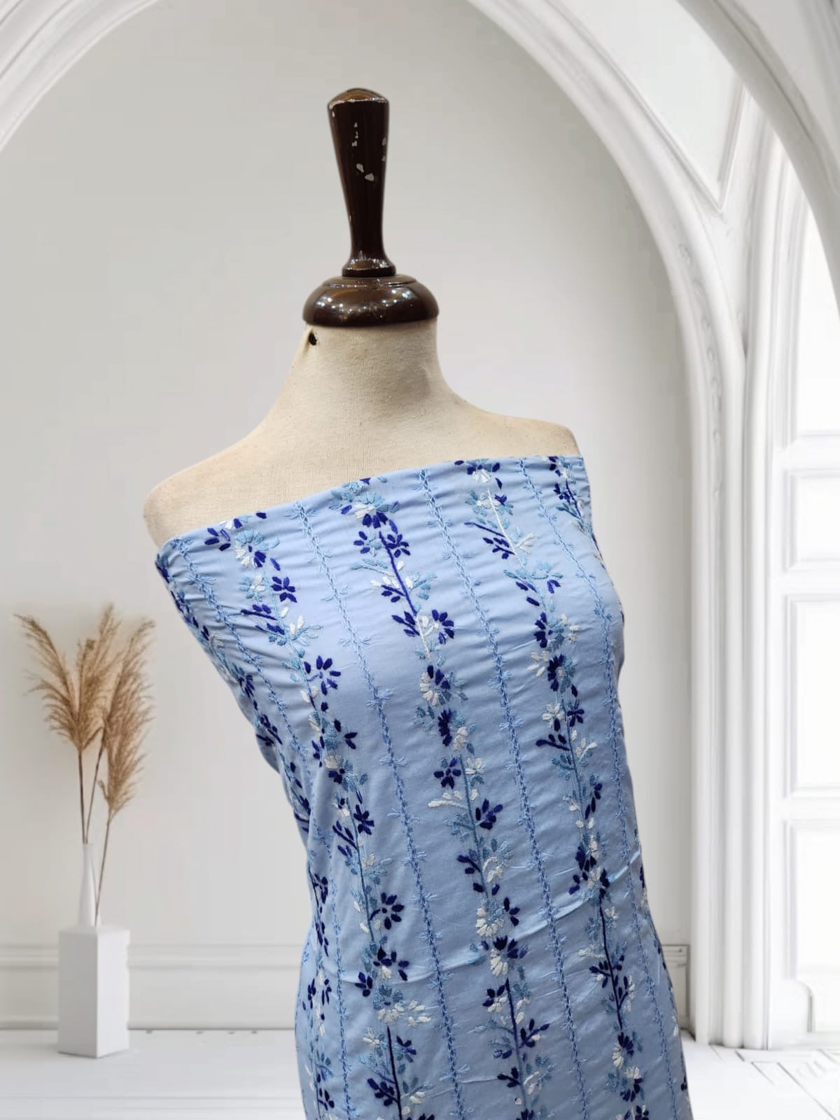 Ice blue shade lawn Tarkashi shirt