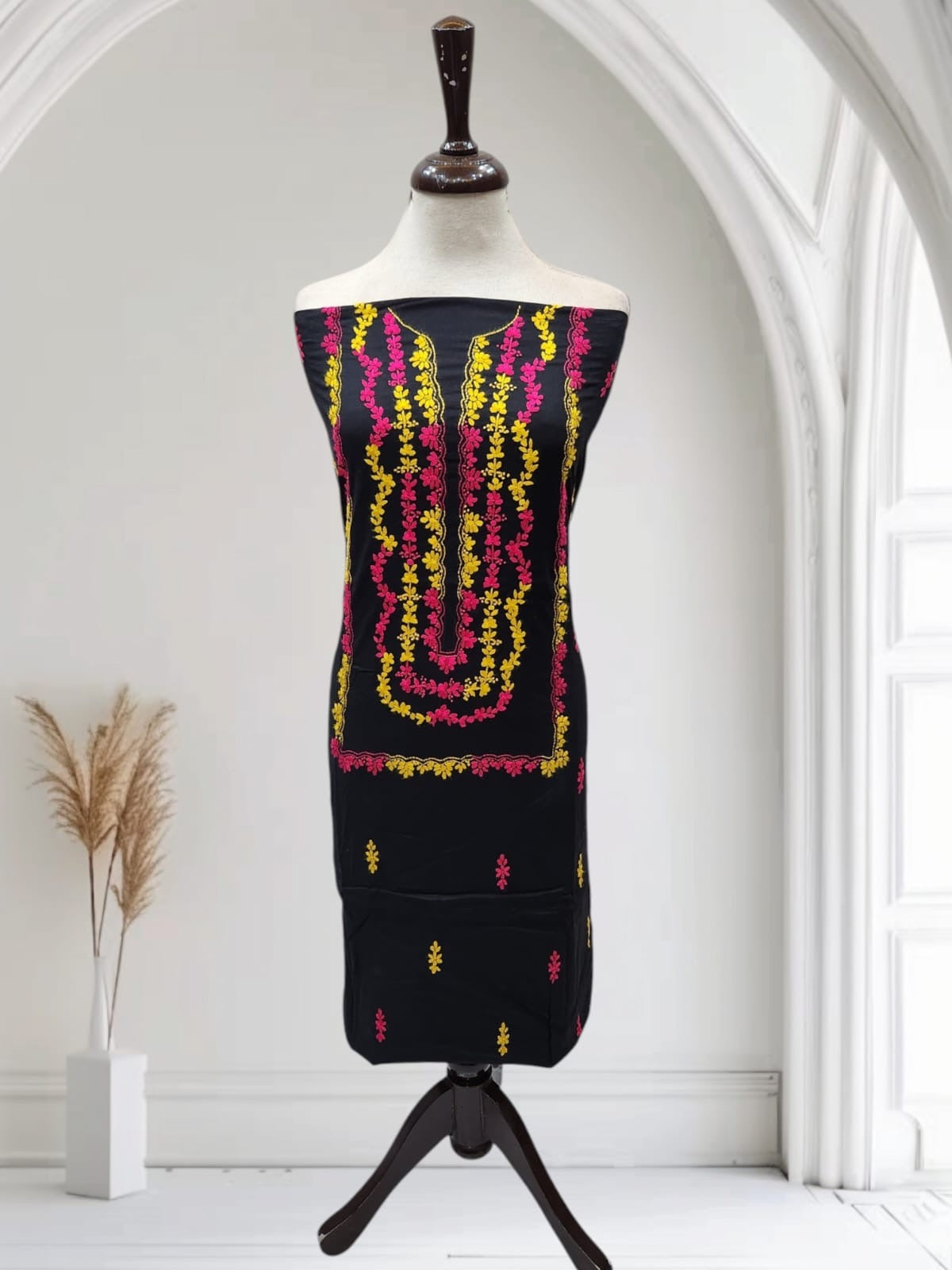 Elegant design black beauty lawn hand embroidered shirt