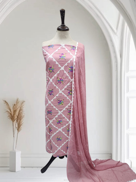 Full Applique lawn embroidered with Mukesh shirt & dupatta