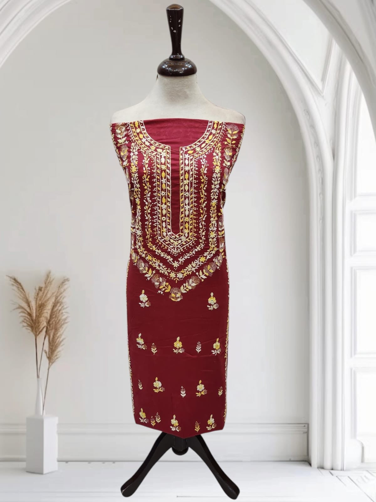Beautiful combination lawn hand embroidered shirt
