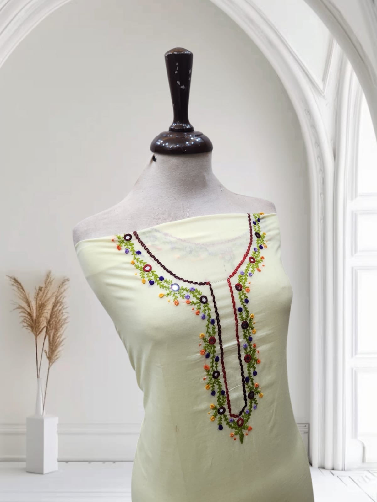 Royal hand embroidered lemon shade lawn shirt