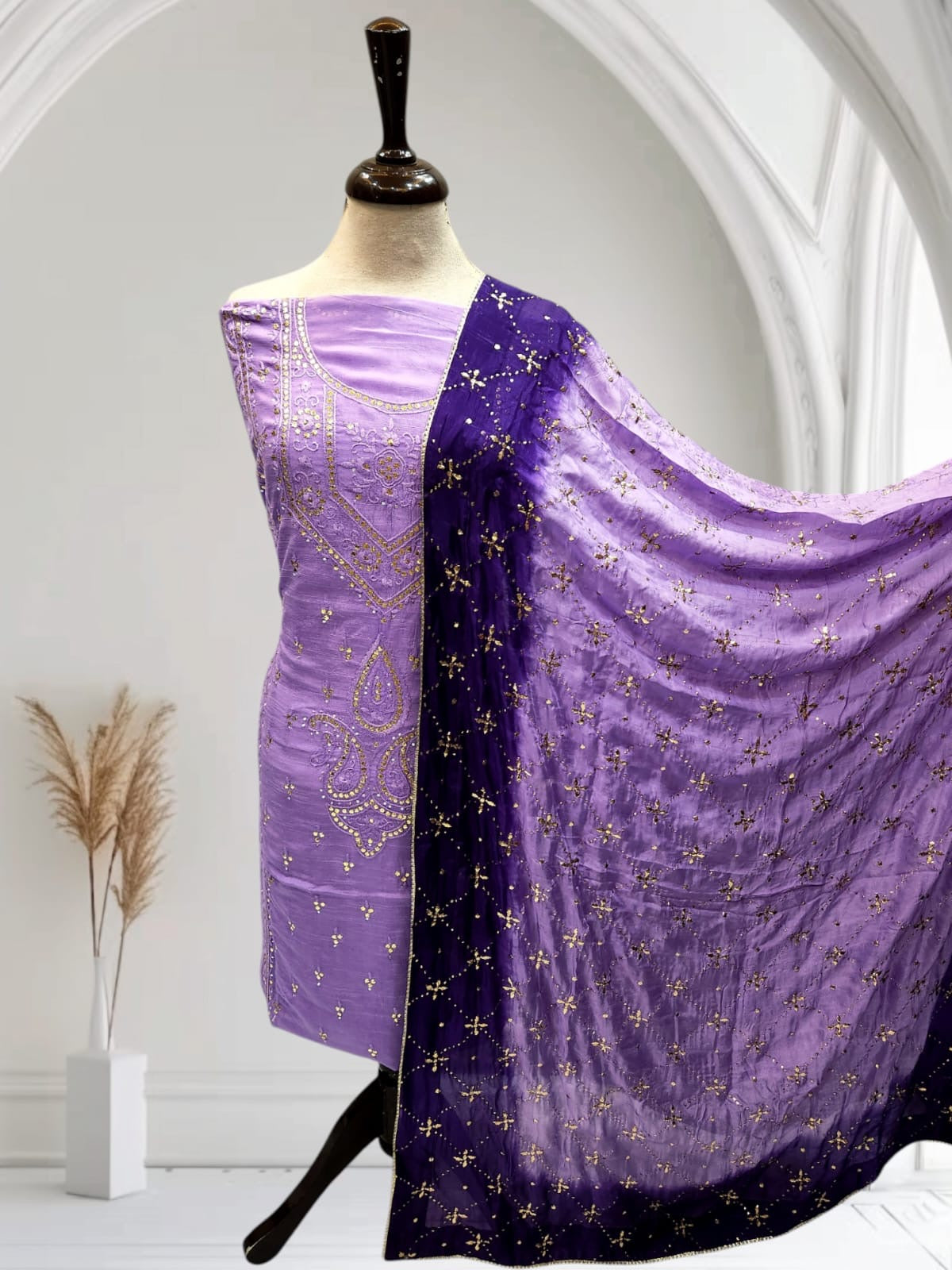 Mauve with Plump Raw Mukesh Raw Silk