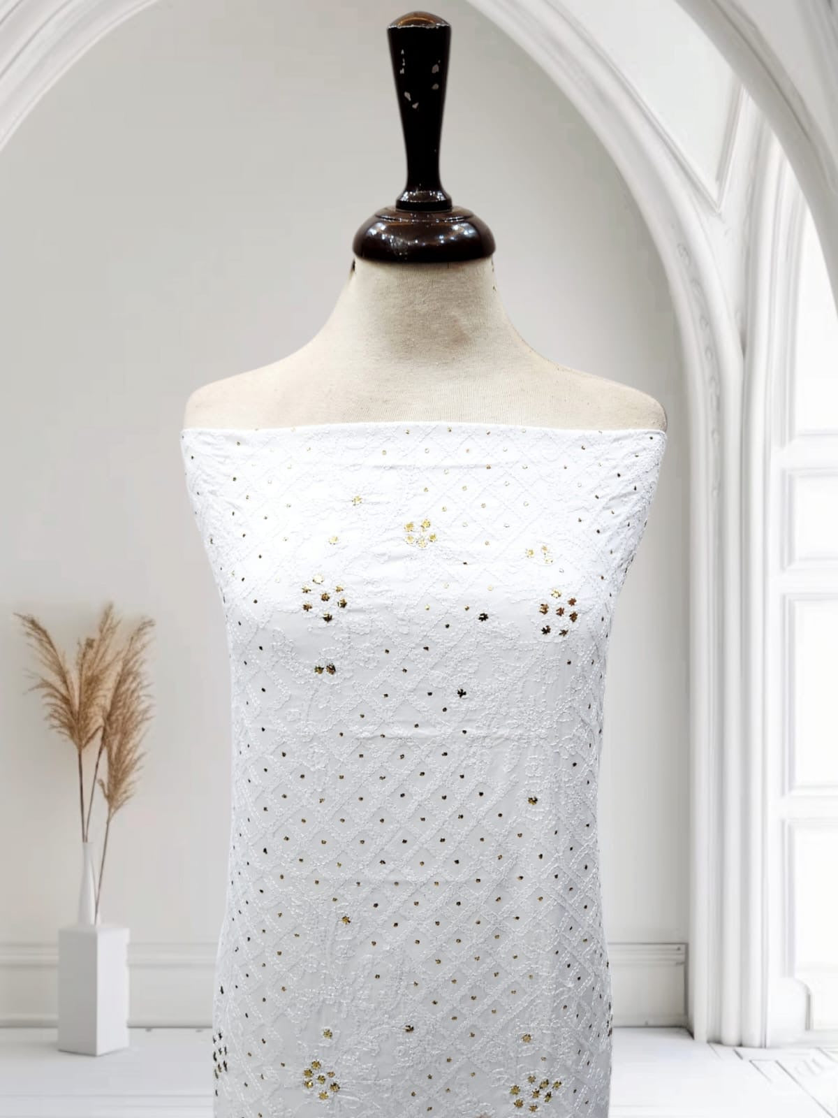 White Chikankari mukesh lawn shirt