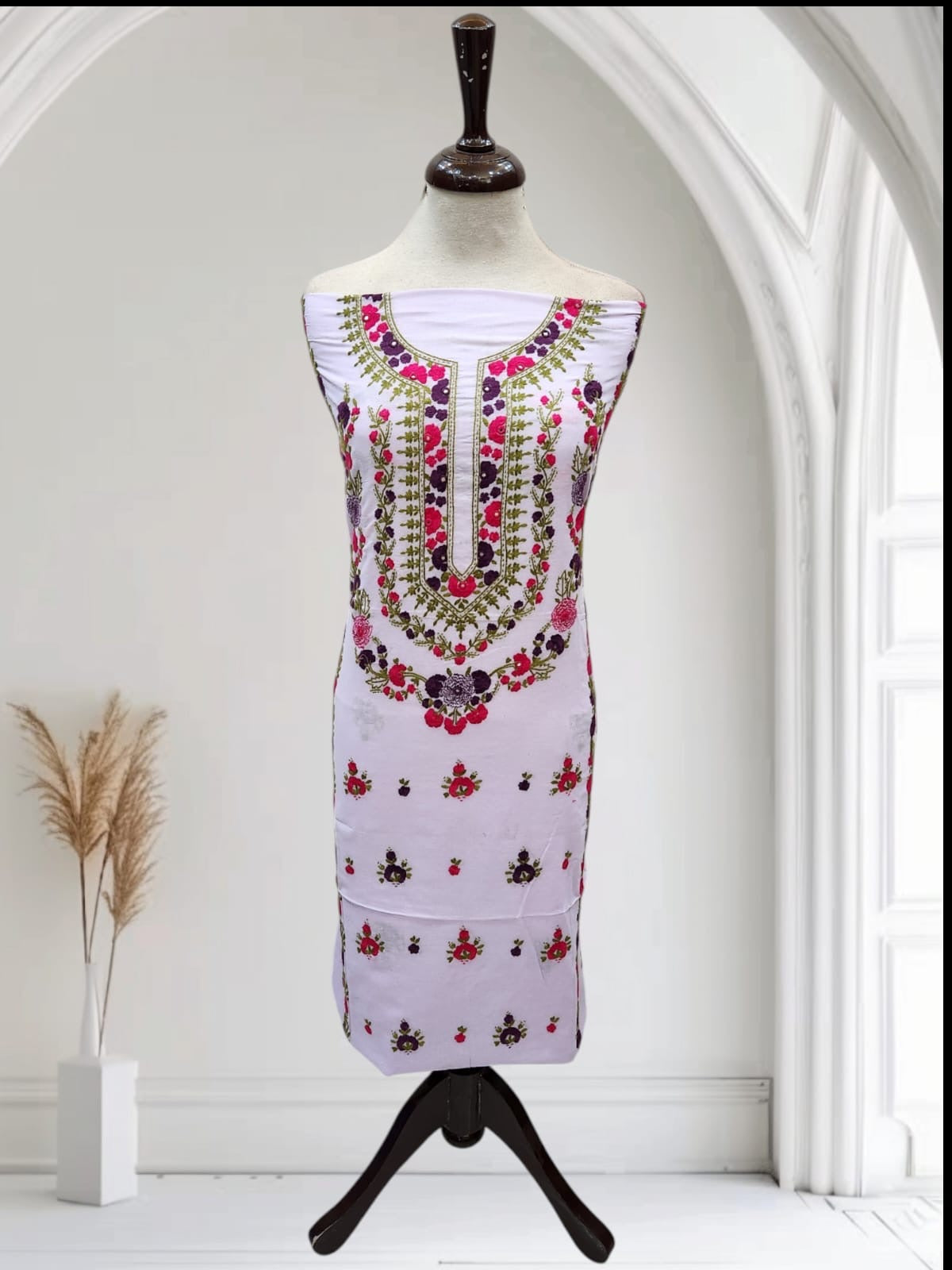 White kaccha tanka lawn hand embroidered shirt