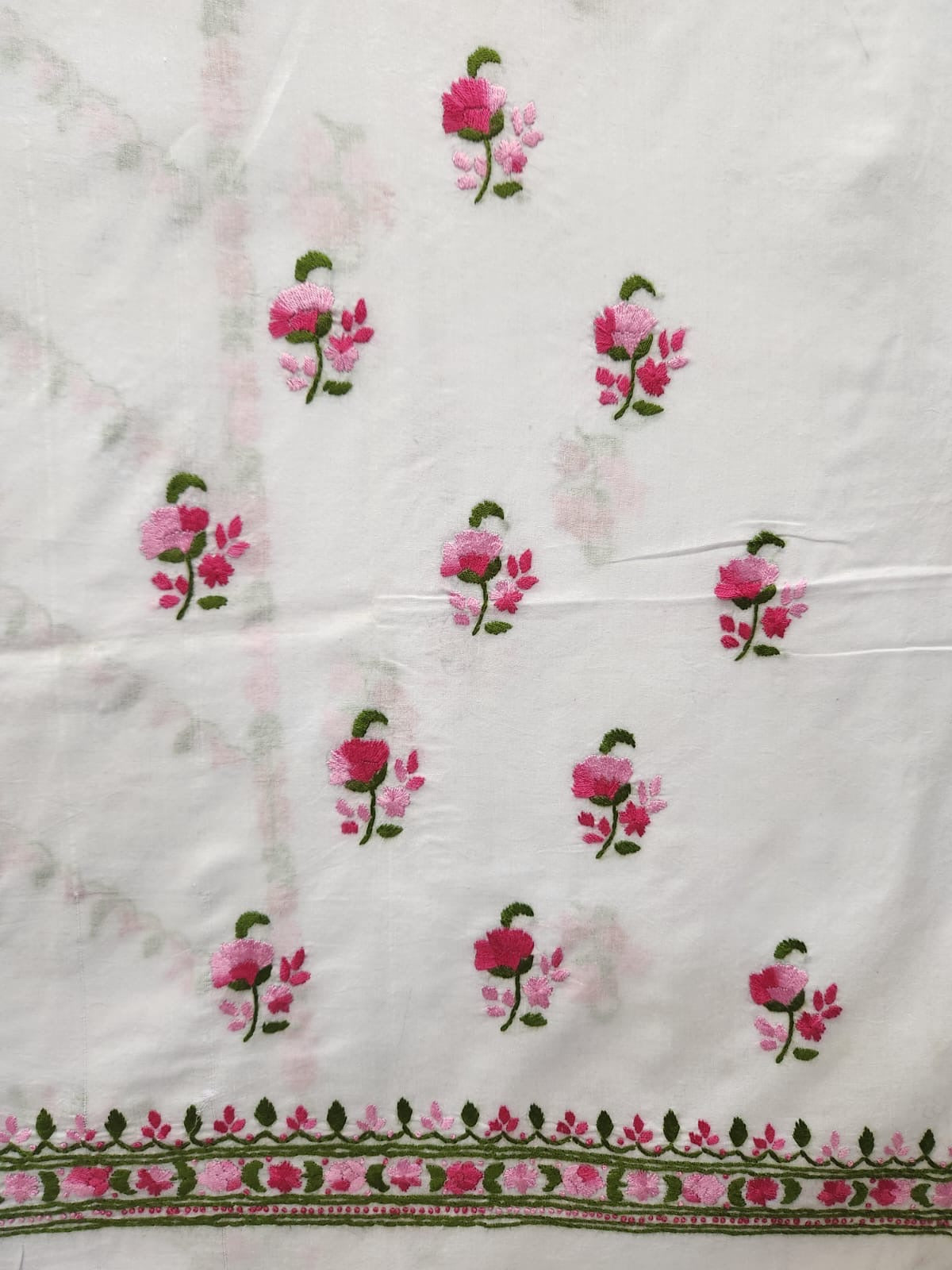 Maah e Noor white & pink hand embroidered shirt