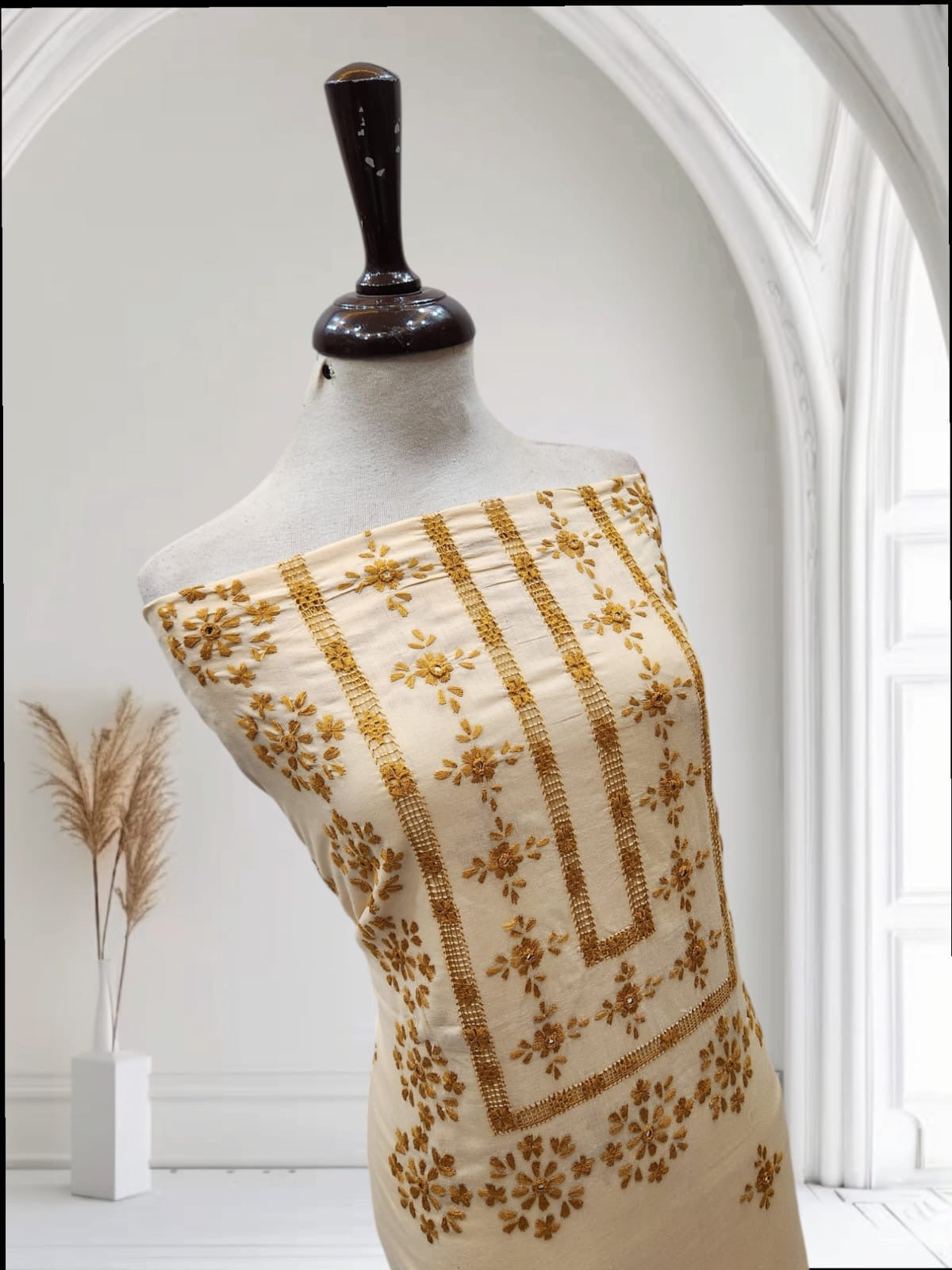 Camel Golden Brown Tarkashi lawn shirt