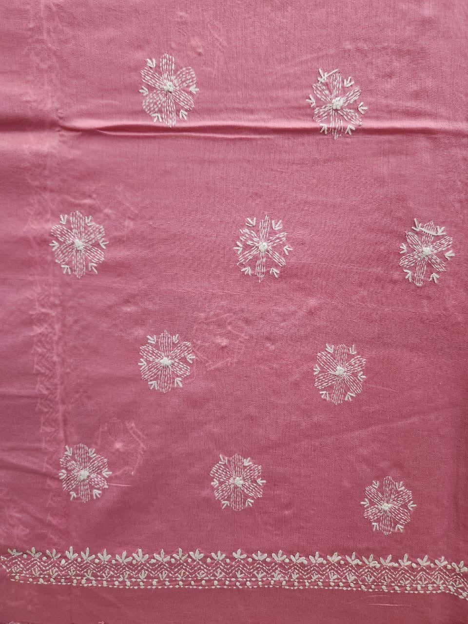 Tea pink kantha lawn hand embroidered shirt