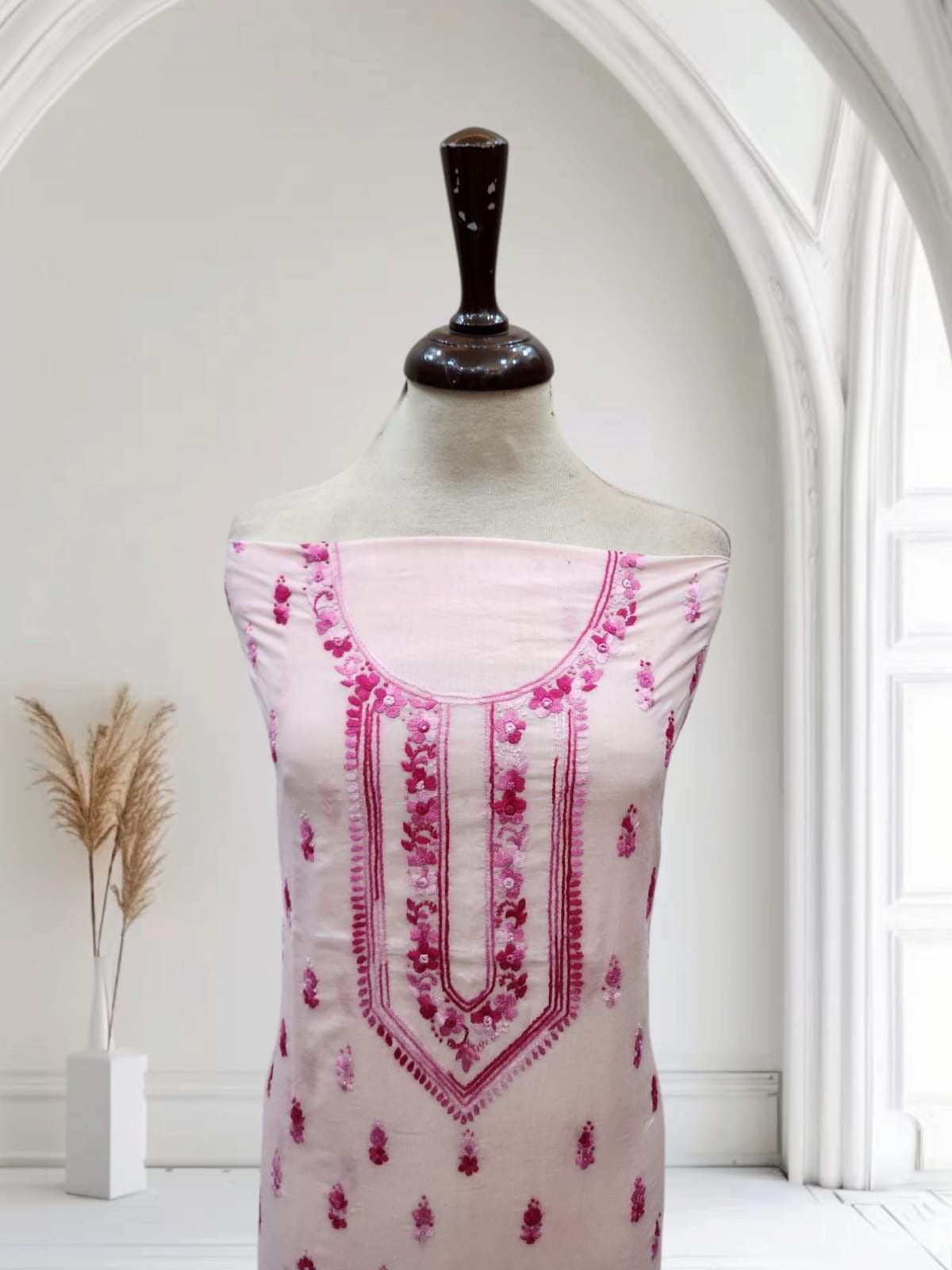 Baby pink exclusive lawn hand embroidered shirt