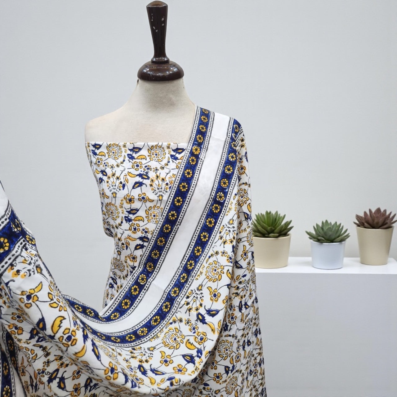 Linen Block print Shirt and Dupatta