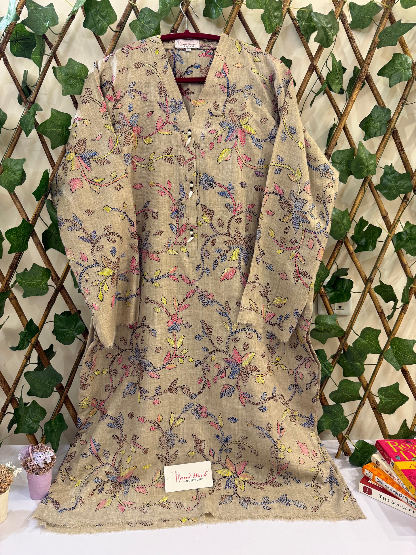 Heavy Embroidered Pashmina Kantha Kurta Size Large