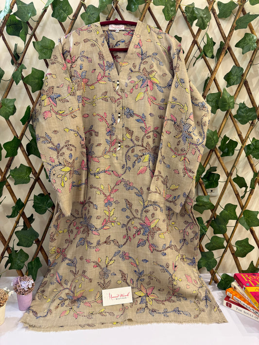 Heavy Embroidered Pashmina Kantha Kurta Size Large