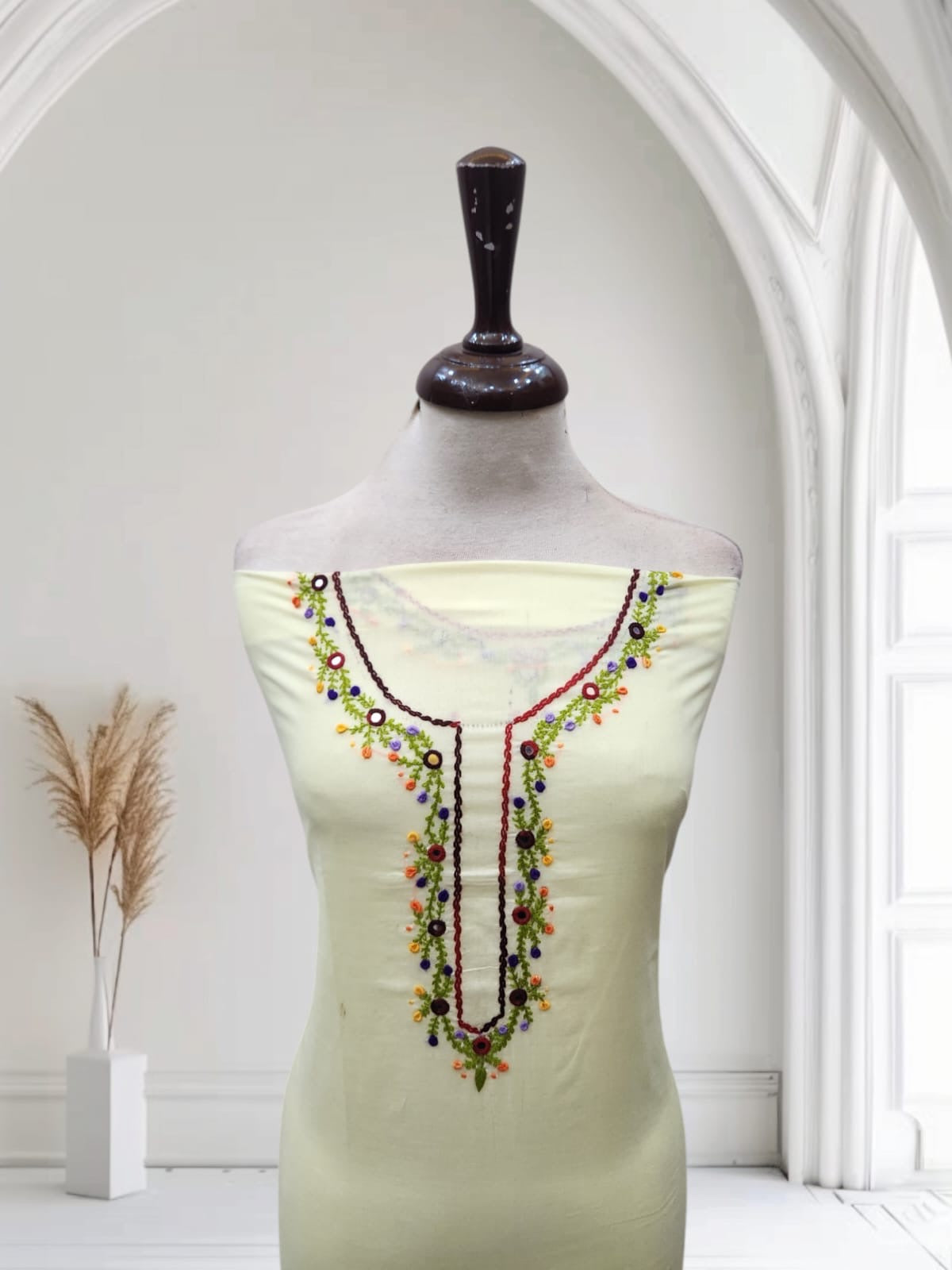 Royal hand embroidered lemon shade lawn shirt