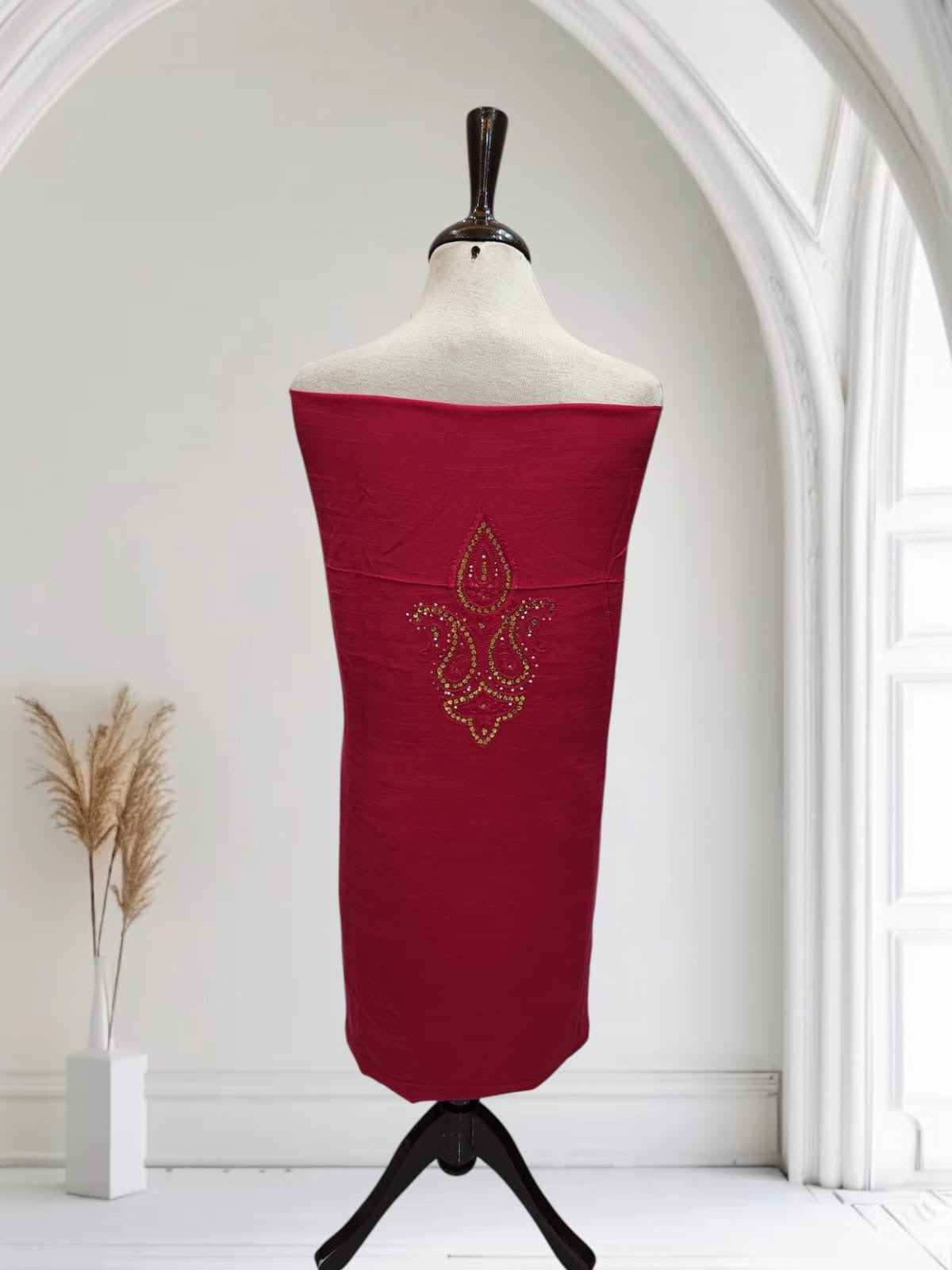 Hot pink with Burnt Orange Mukesh Raw silk