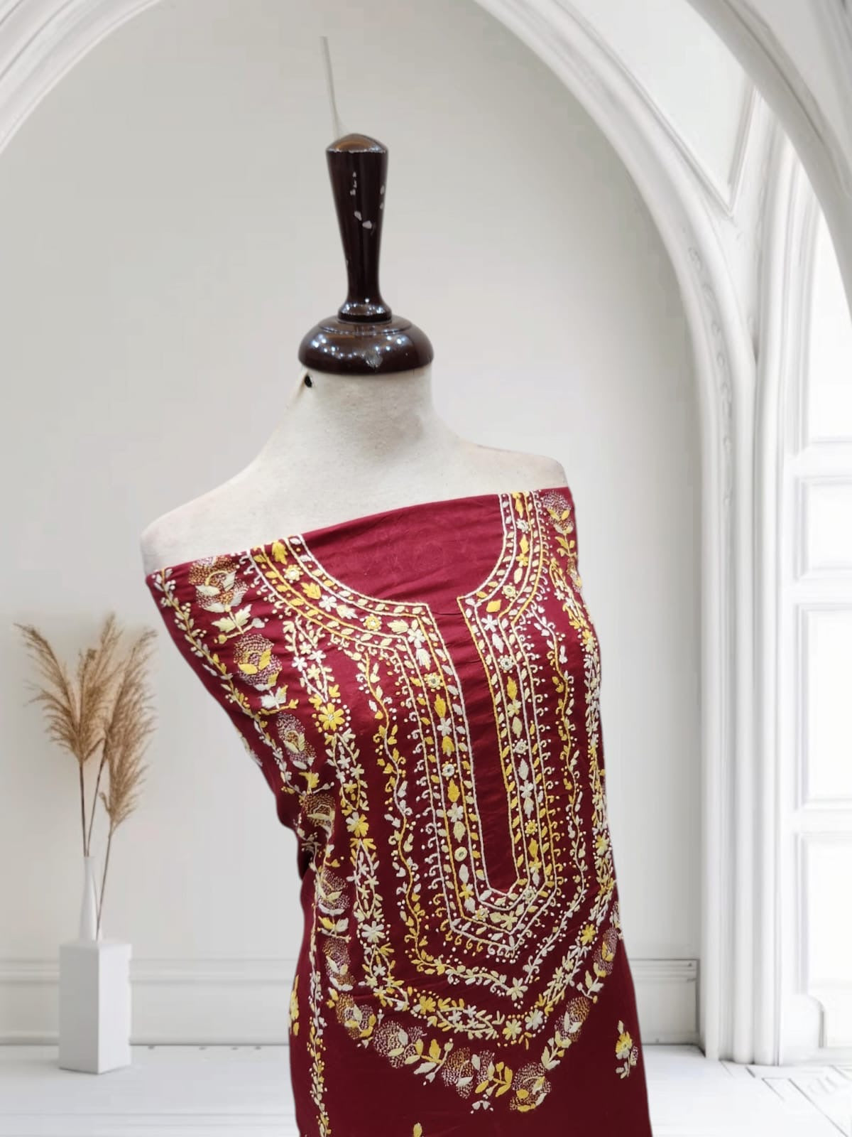 Beautiful combination lawn hand embroidered shirt