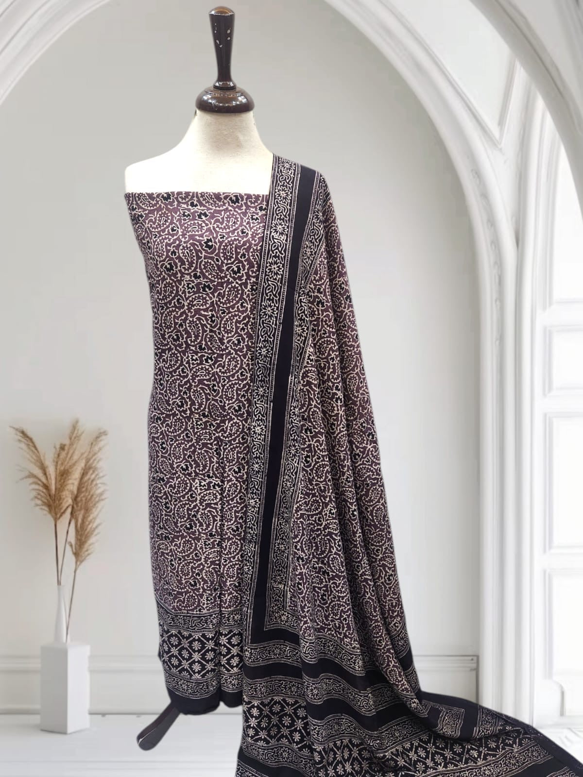 Linen natural dyed shirt & dupatta Plum shade