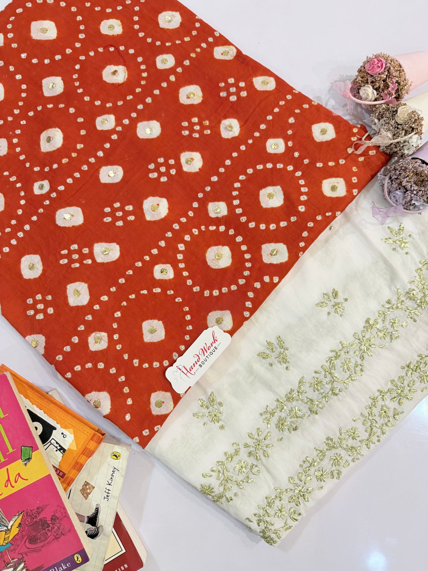 Lawn Chunri Orange Mukesh 2pc