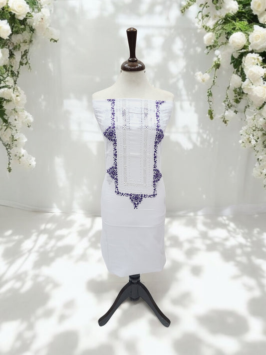 Bambino Hand Embroidered 2pc Lawn White with Blue