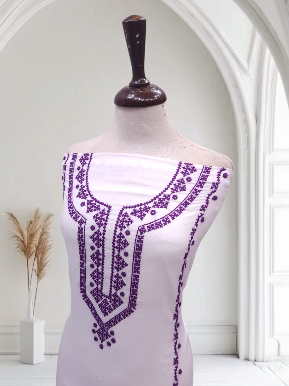 Milky White Sindhi Embroidered lawn 2pc