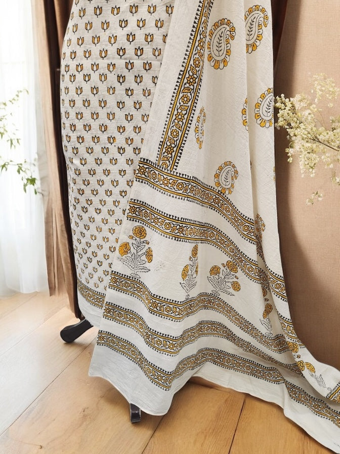 Block print lawn 2pc Mustard black