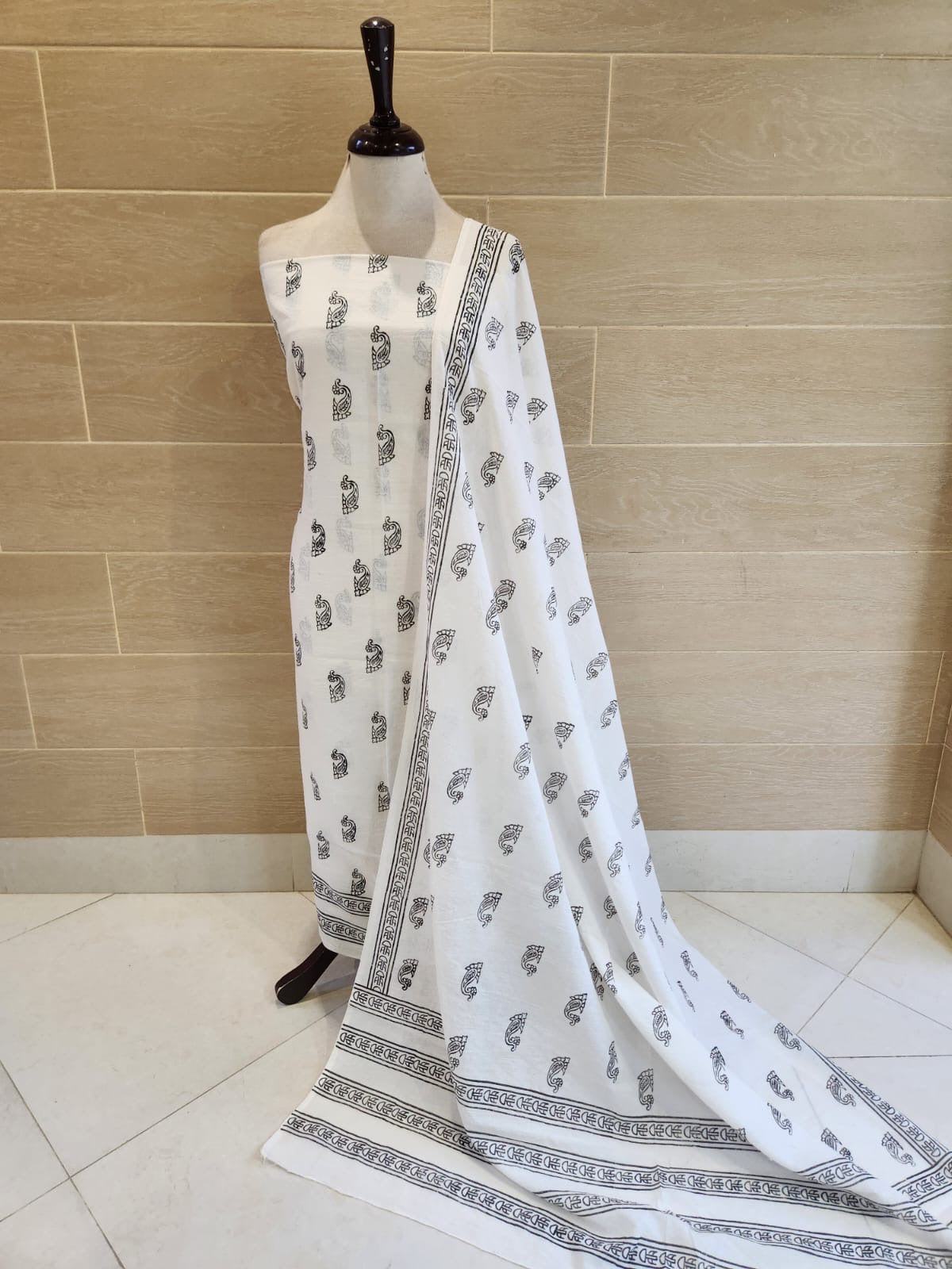 White & Black lawn Block print 2pc (advance payment)