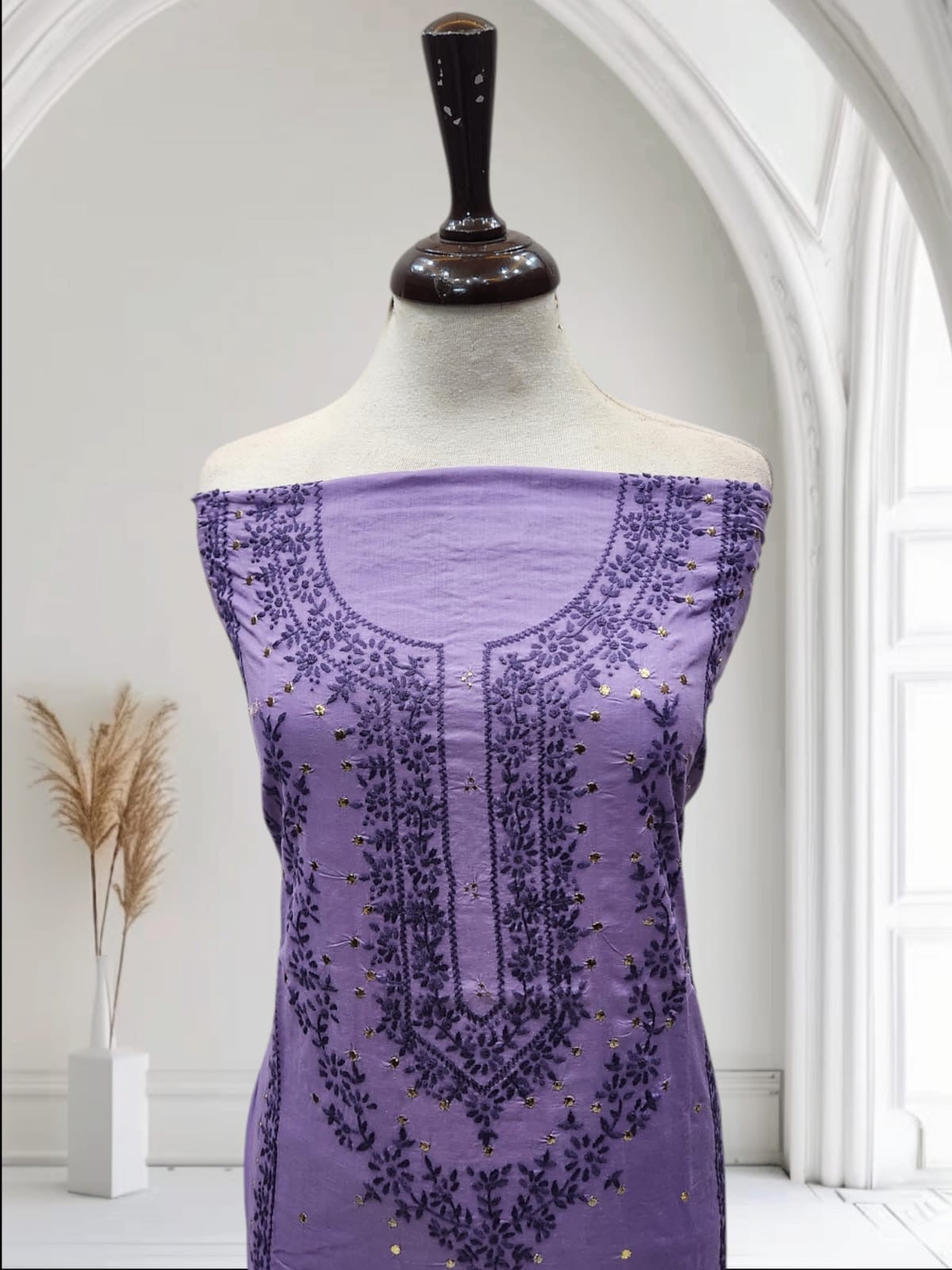Lawn handmade embroidered shirt with mukesh
