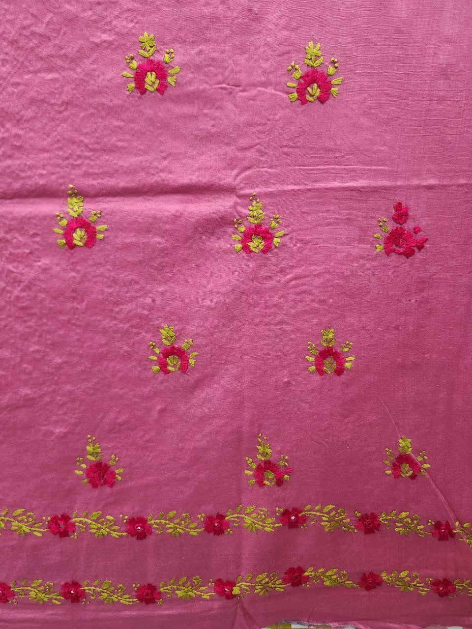 Tea pink lawn hand embroidered shirt