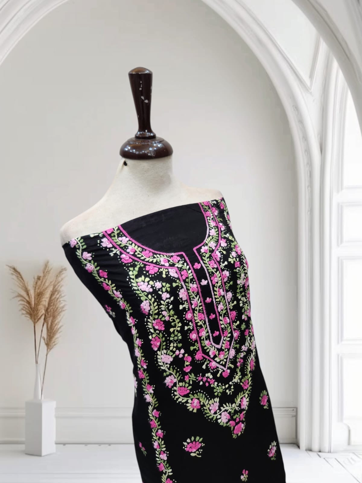 Beautiful black lawn hand embroidered shirt