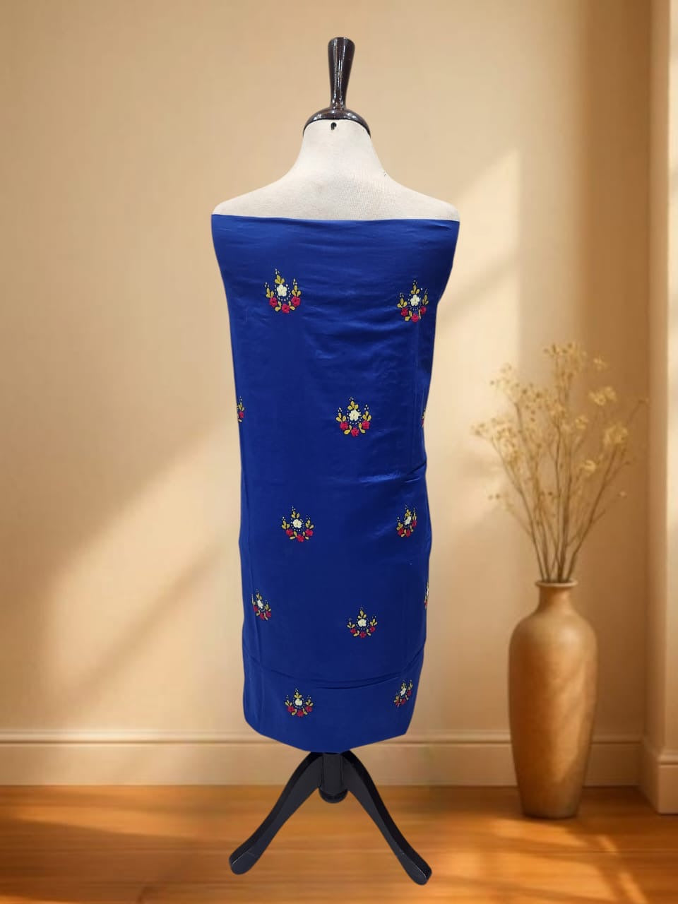 Electric Blue lawn handmade embroidered shirt