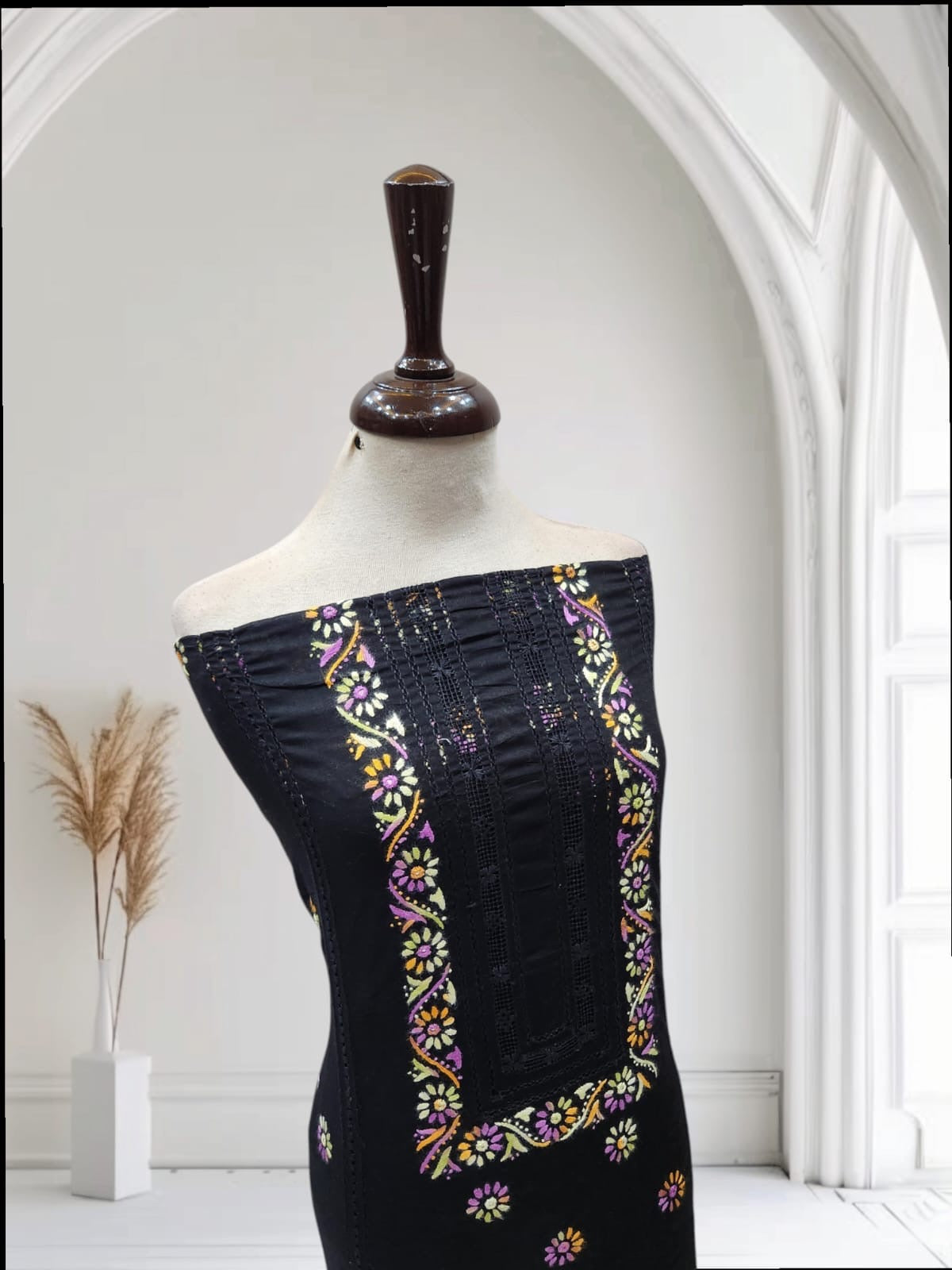 Tarkashi black beauty lawn hand embroidered shirt