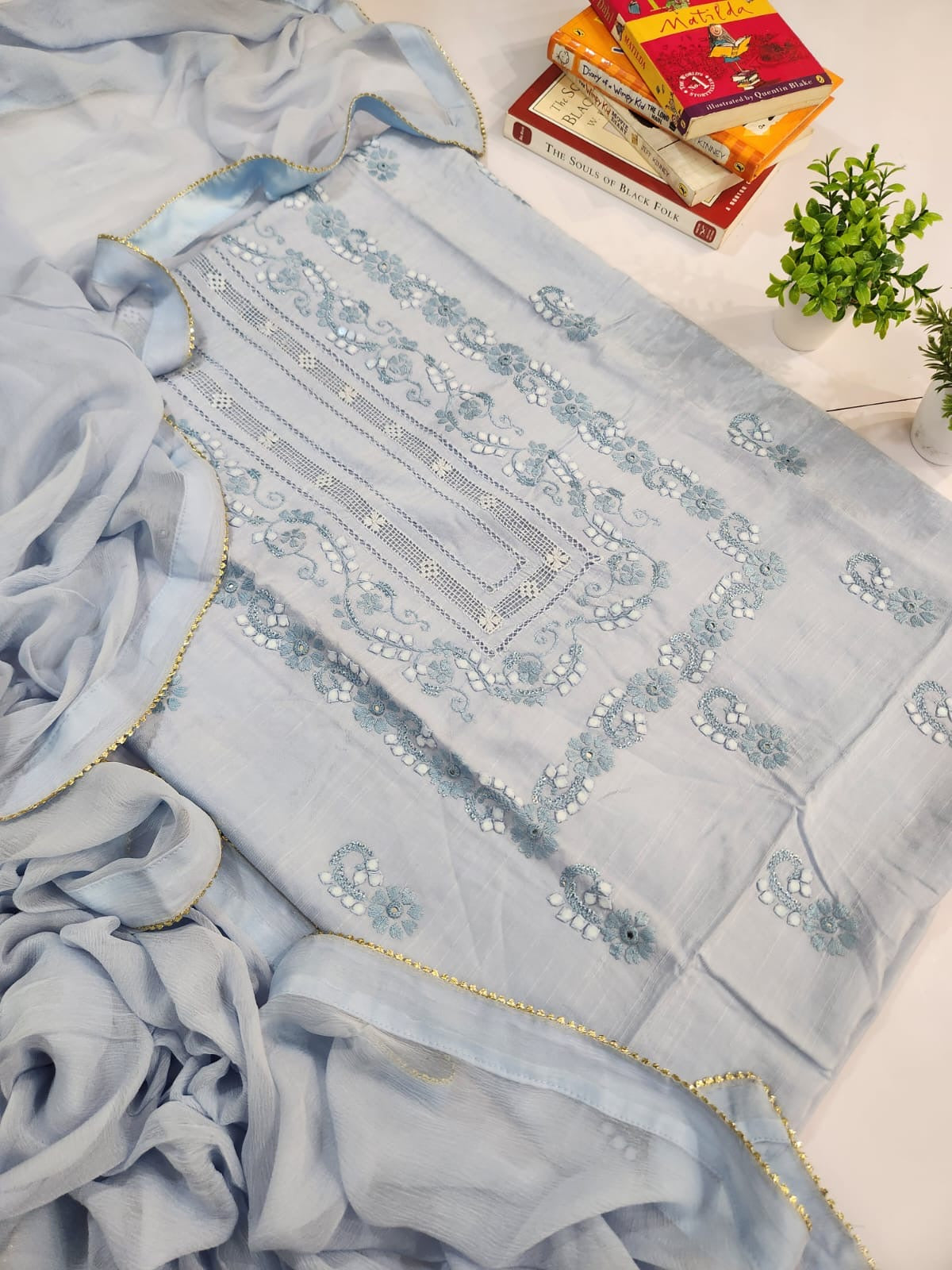 Premium Raw silk patti work 3pc (advance payment)