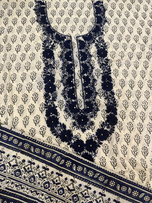 Most beautiful block print Embroidered lawn shirt