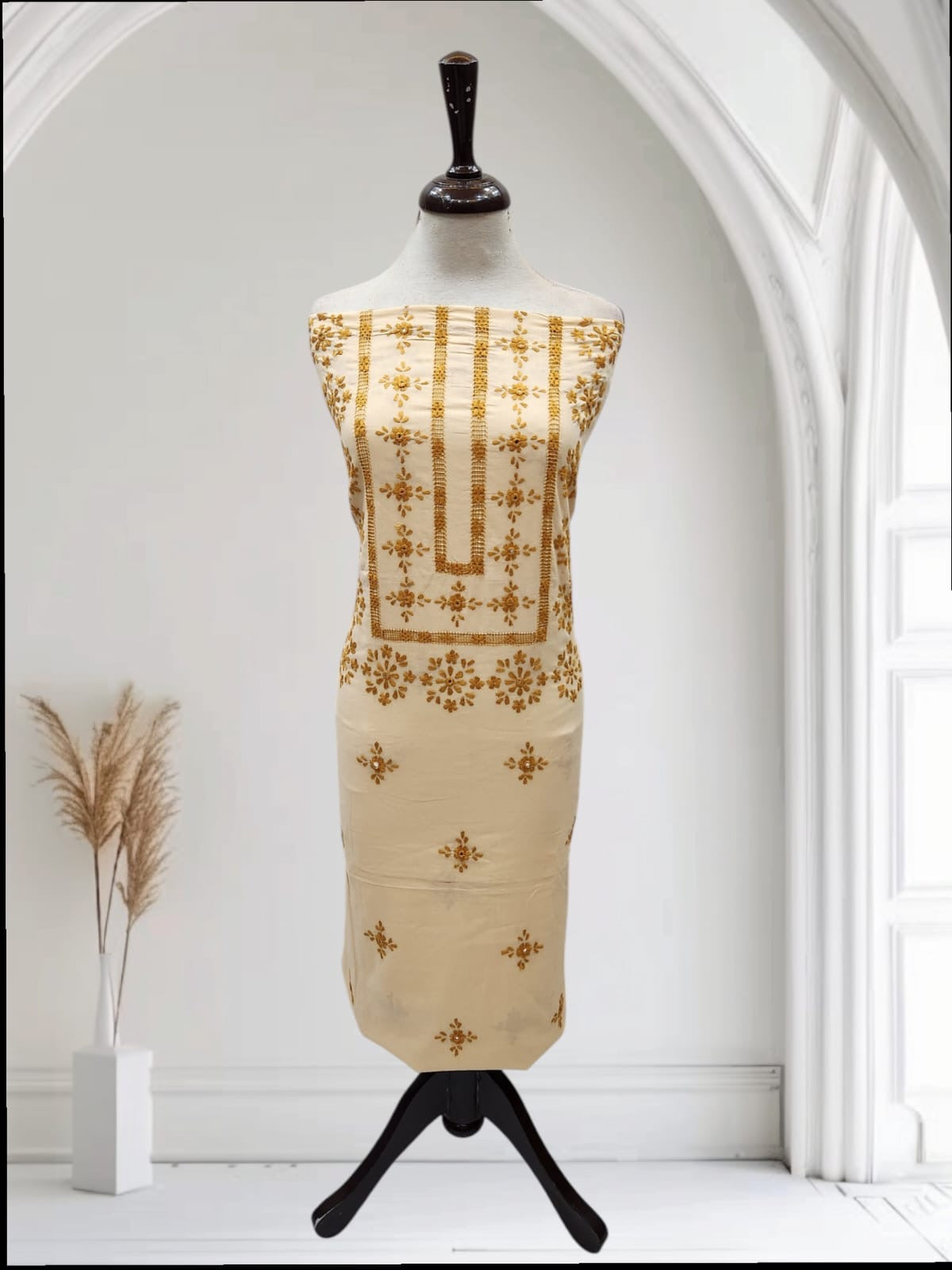 Camel Golden Brown Tarkashi lawn shirt