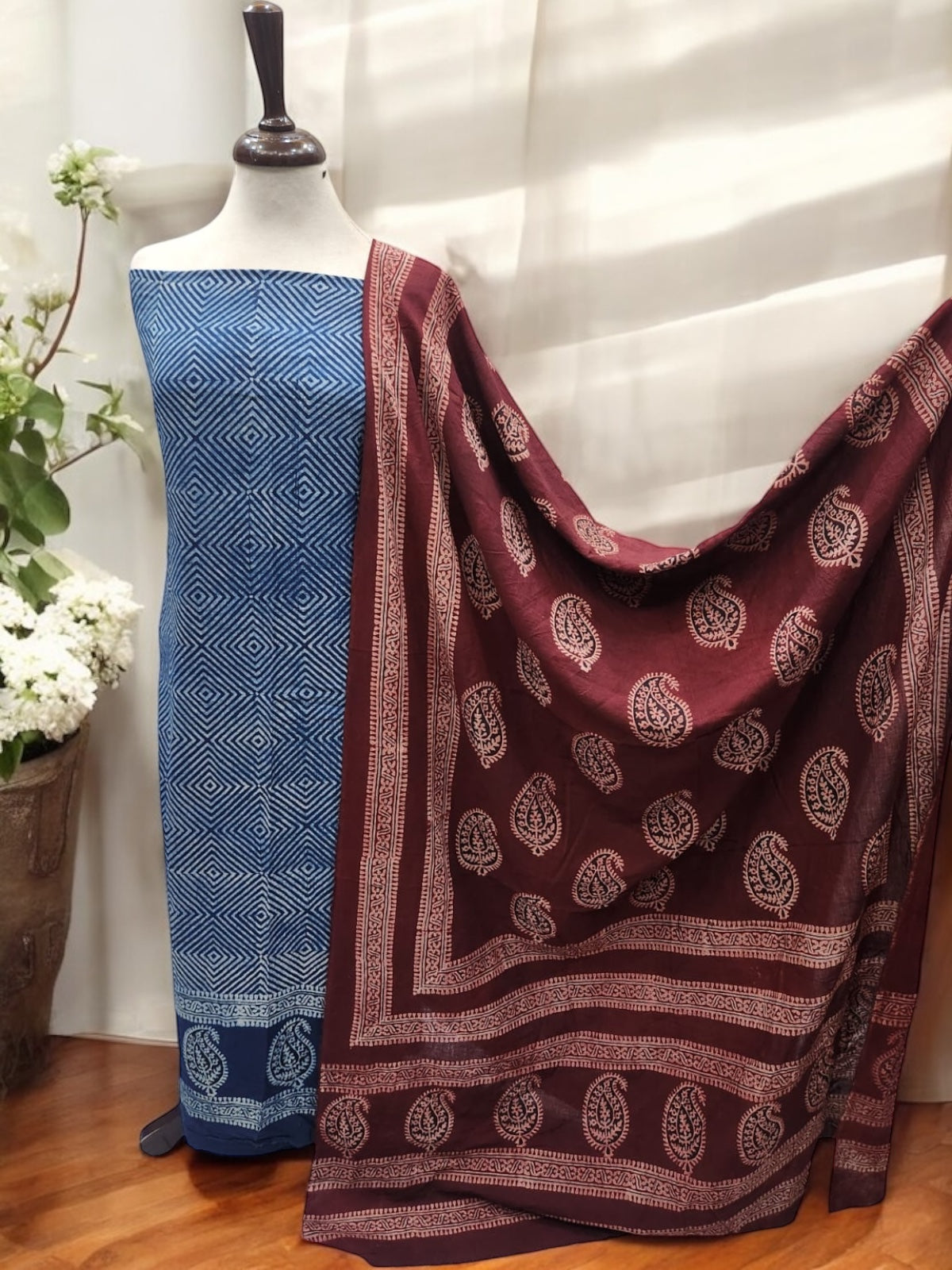 Natural dyed unique combo indigo with Maroon