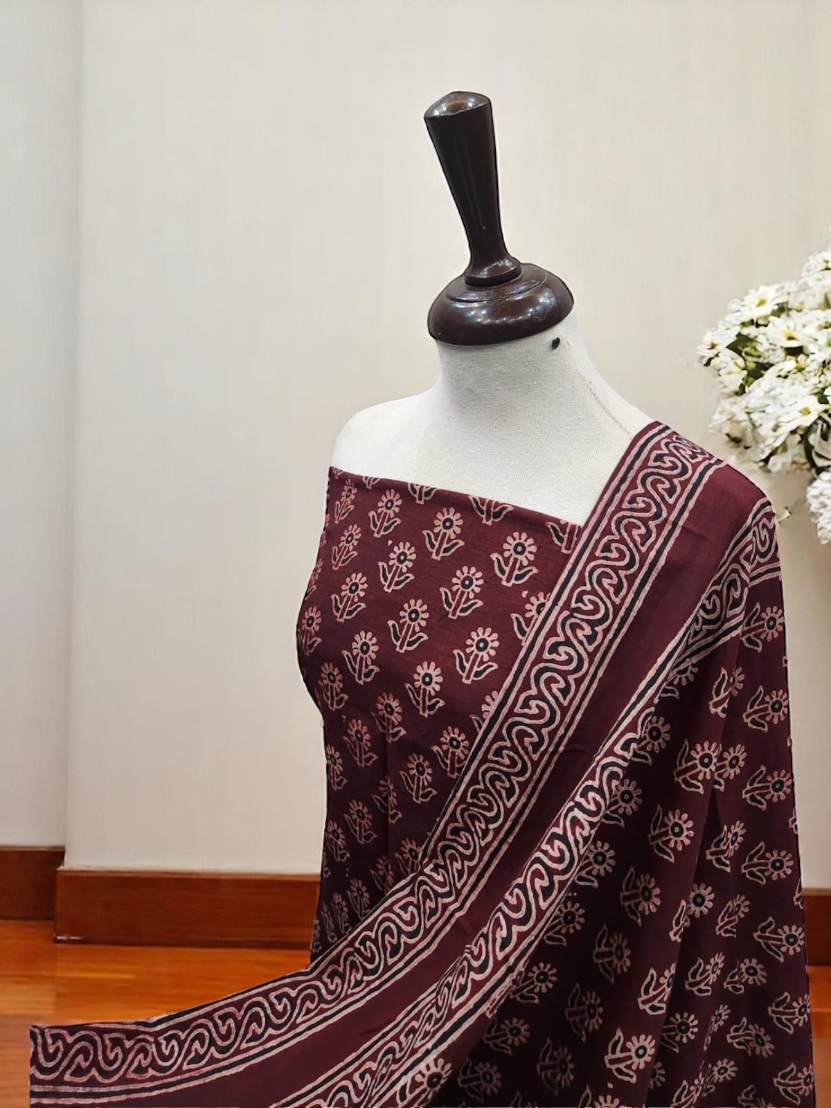 Natural Dyed Lawn Maroon Flowers