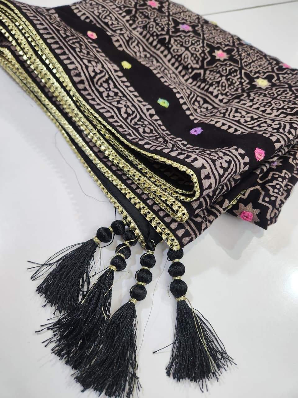 Black Lawn natural dyed heavy mirror work dupatta