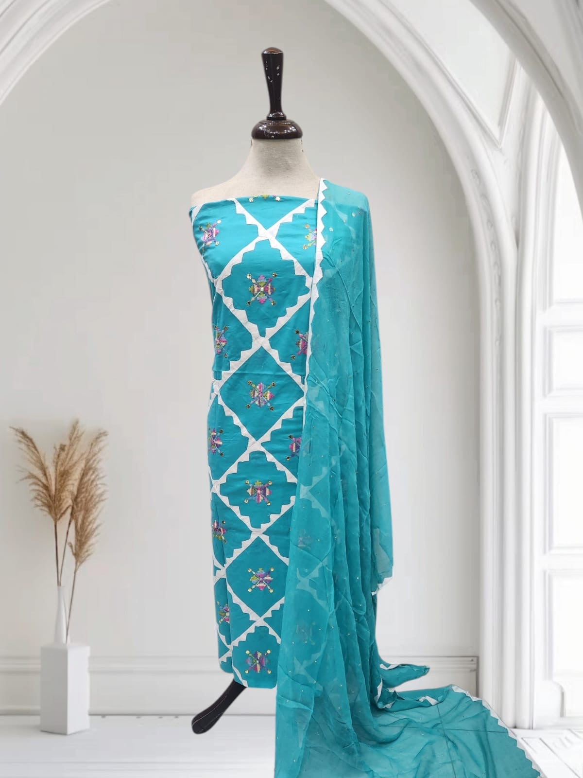 Full Applique Embroidery mukesh lawn shirt & chiffon dupatta