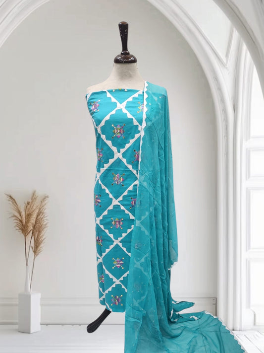 Full Applique Embroidery mukesh lawn shirt & chiffon dupatta
