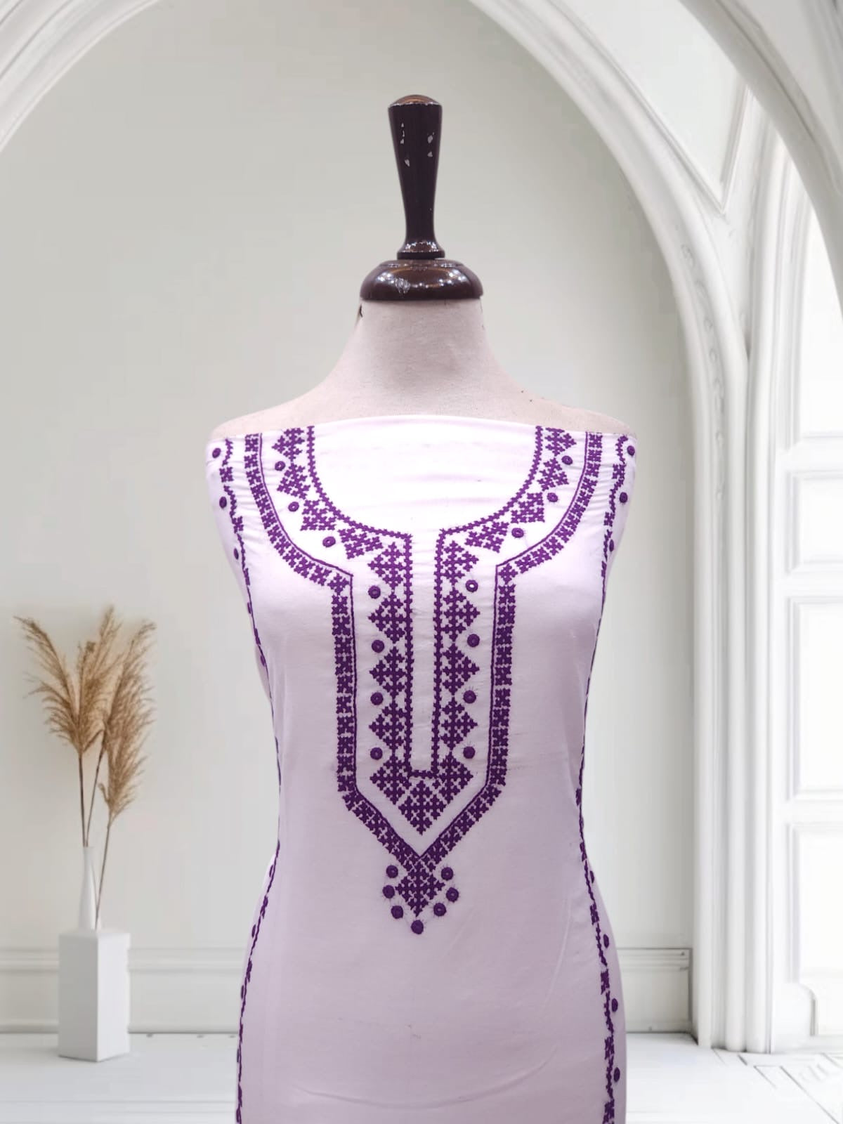 Milky White Sindhi Embroidered lawn 2pc