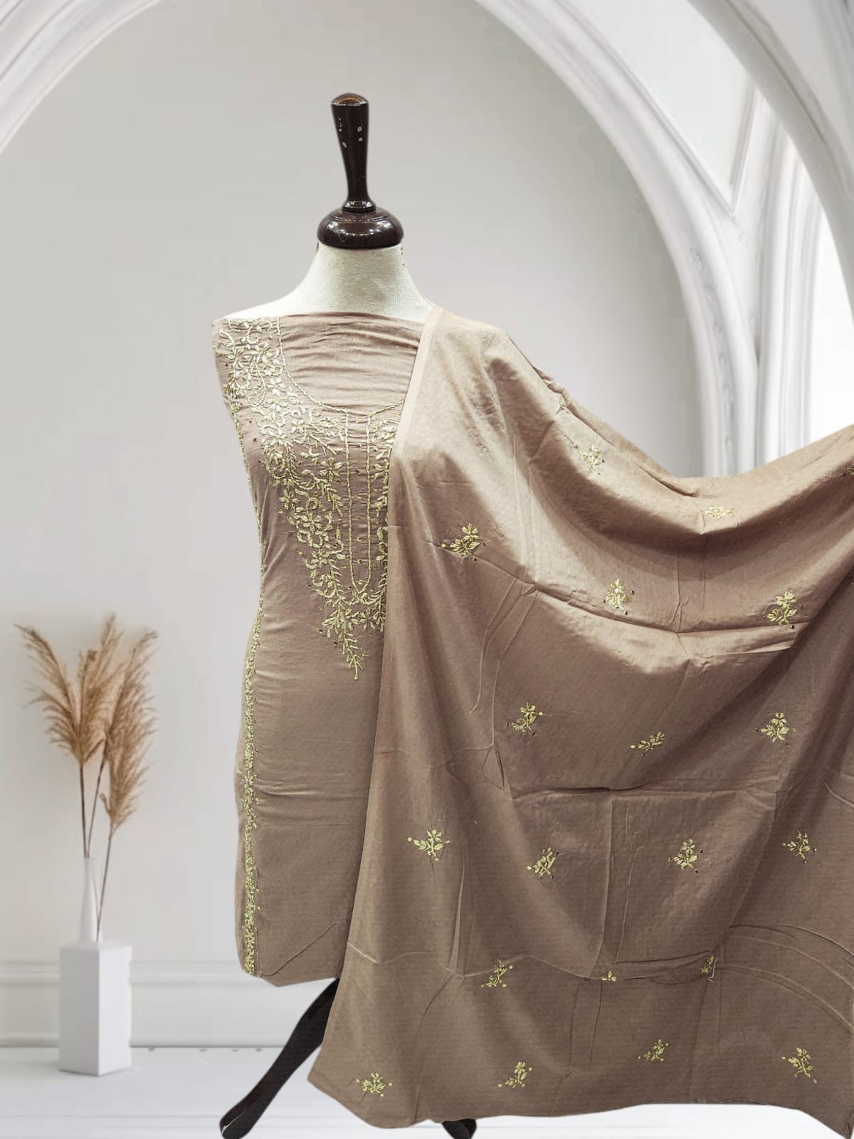 Pure Lawn Dull Mud shade Gota with Mukesh 2pc Sale