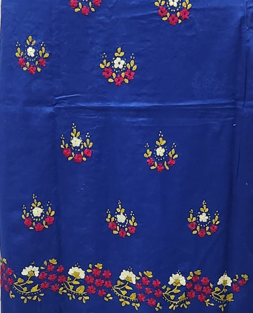 Electric Blue lawn handmade embroidered shirt