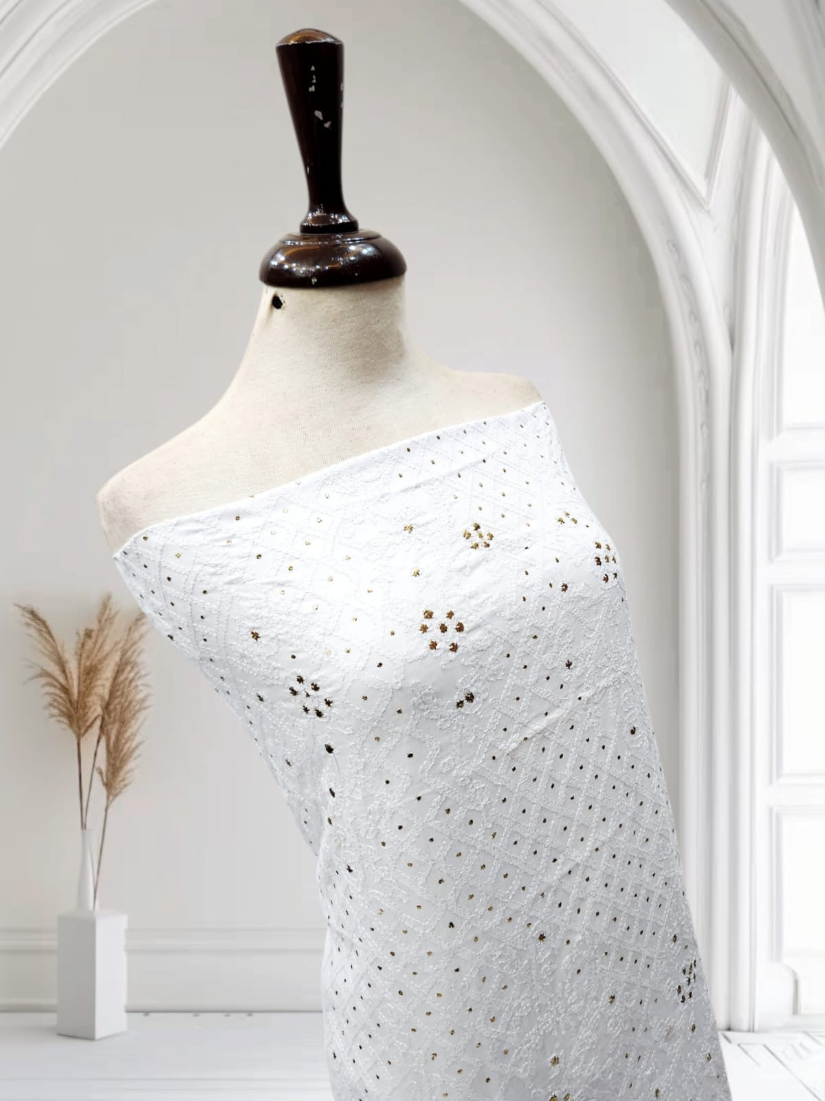 White Chikankari mukesh lawn shirt
