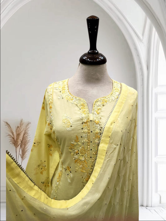 Lemon pure Lawn 2pc Stitched