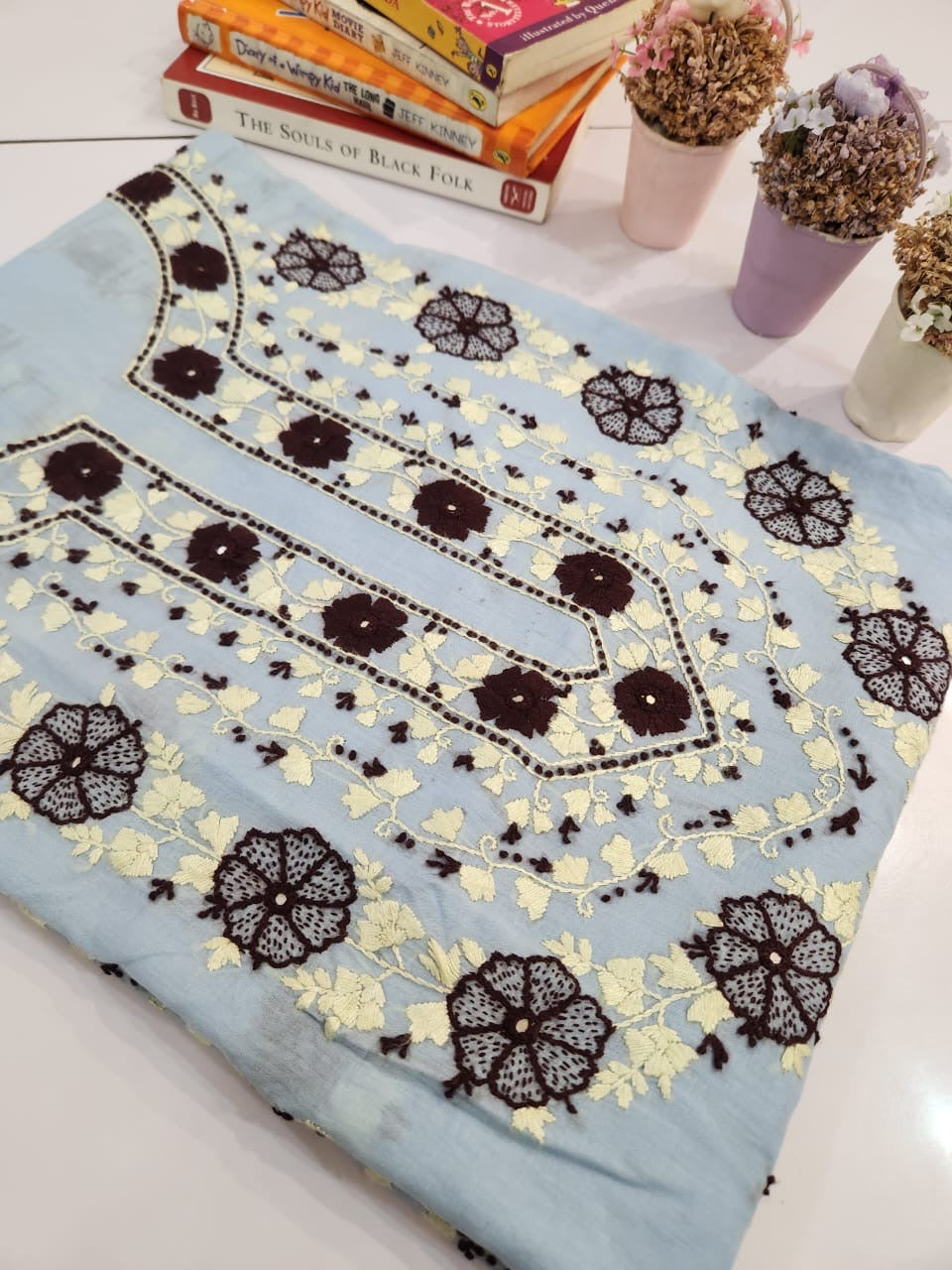 Baby Blue lawn hand embroidered shirt